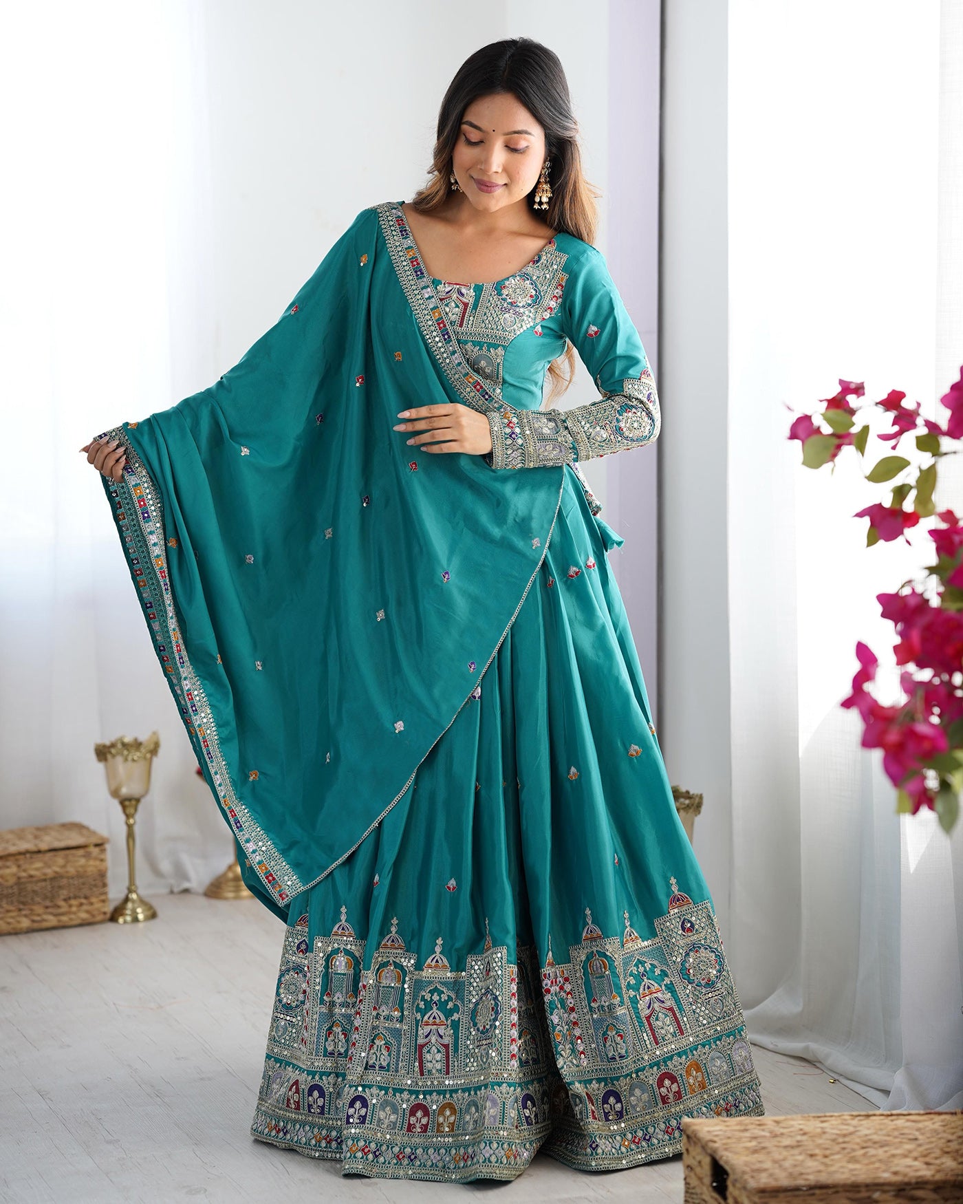 Aakrish Designers Rama Embroidered, Embellished Semi Stitched Lehenga Choli
