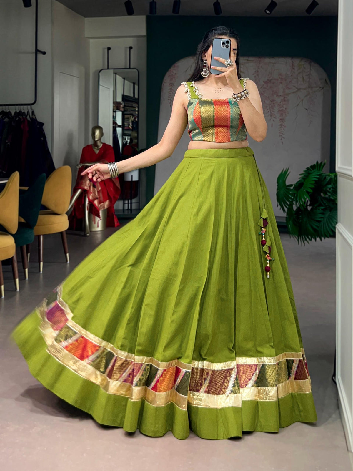 Aakrish Designers Navratri Raas Zari Lehenga