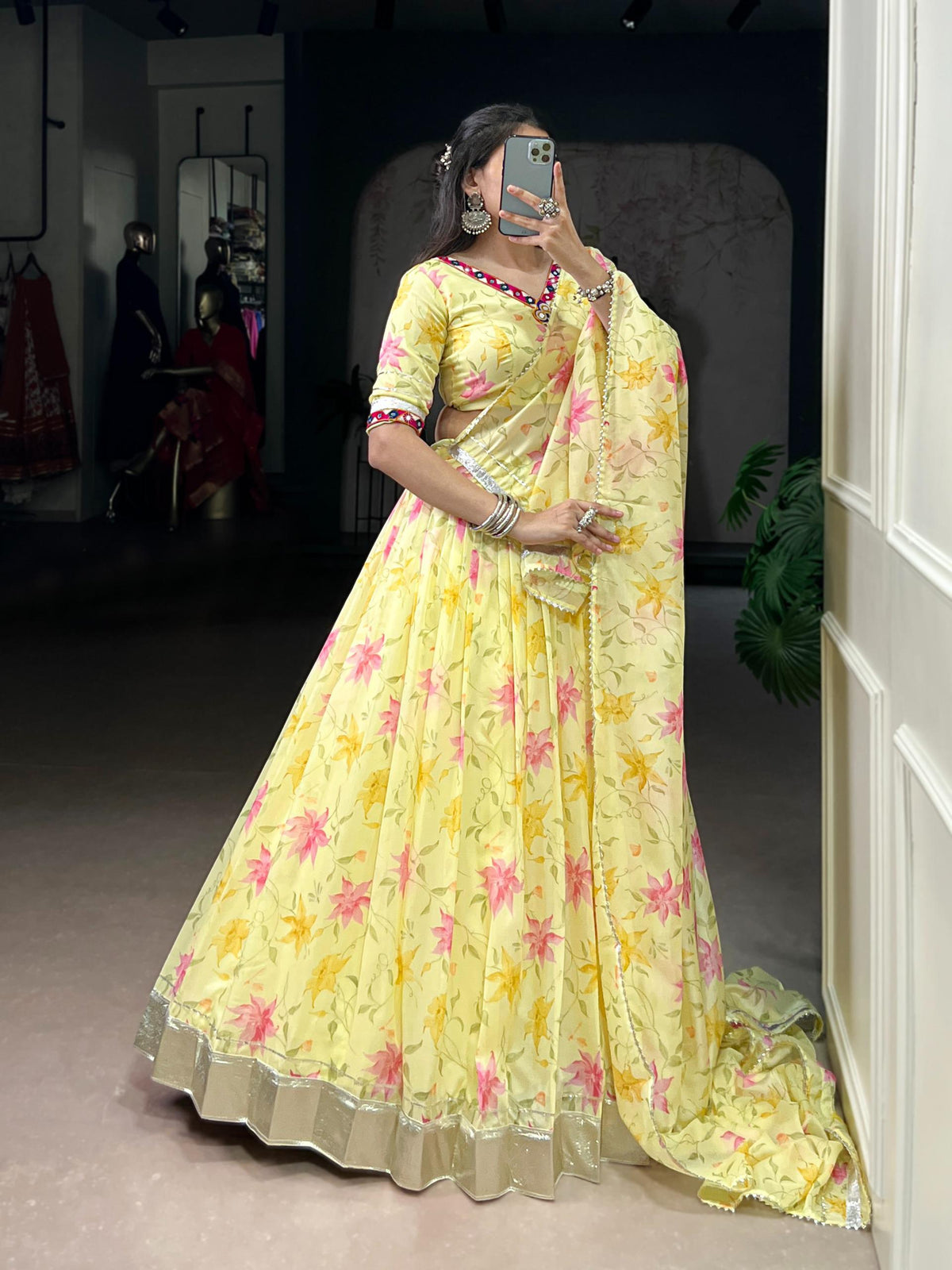 Aakrish designers new a floral Tabby Silk lengha choli