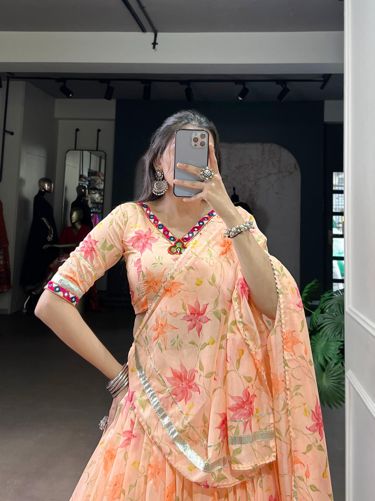 Aakrish designers new a floral Tabby Silk lengha choli