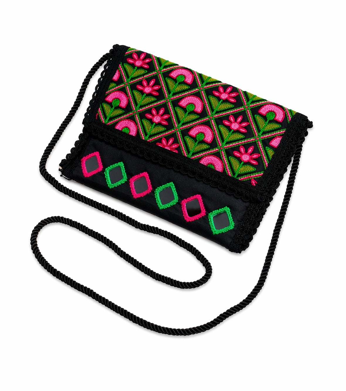 Aakrish Designers Handmade Embroidered Sling Bag – Ethnic Mirror Work & Floral Embroidery