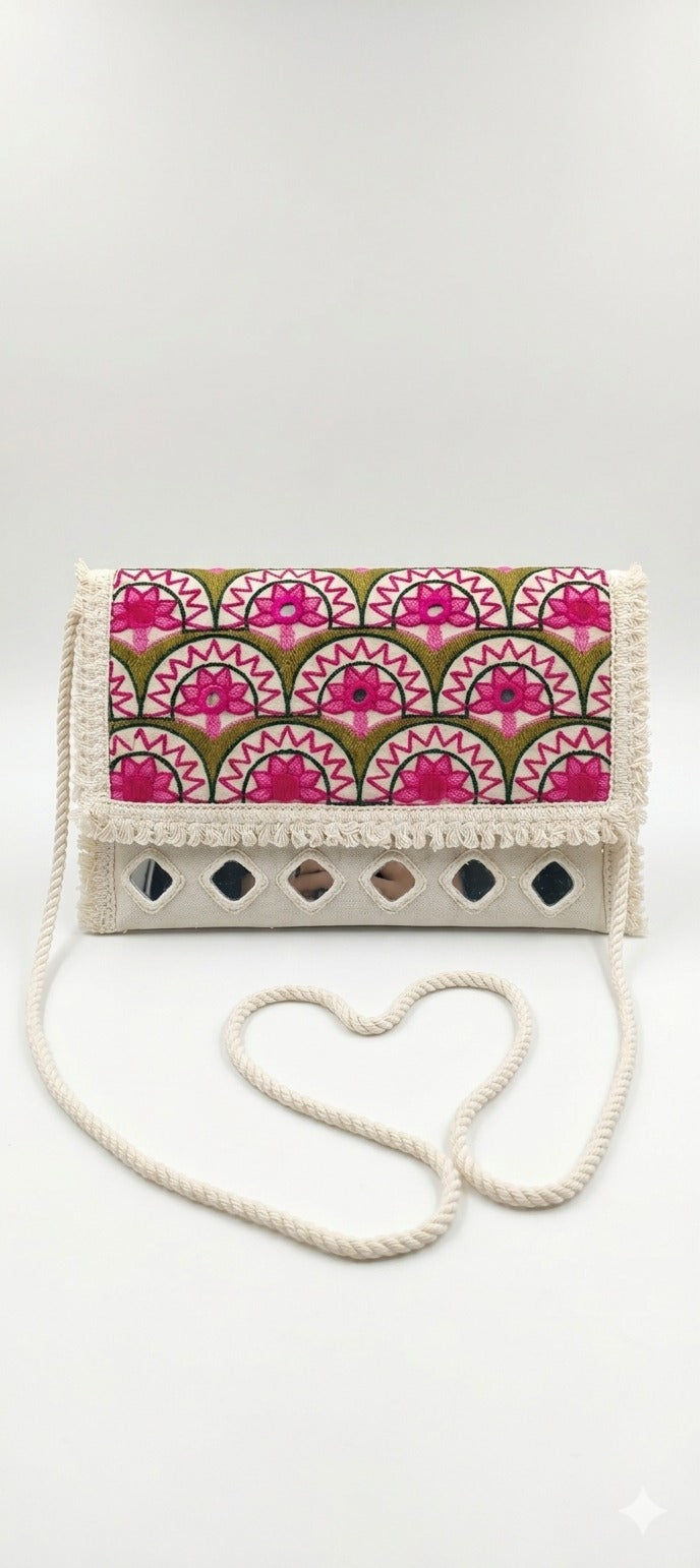 Aakrish Designers Handmade Embroidered Sling Bag – Ethnic Mirror Work & Floral Embroidery