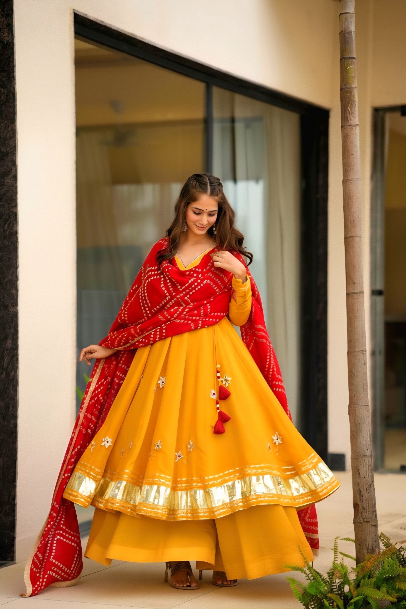 Purely Handmade Anarkali Plazzo Set & Bandhani Dupatta For A Royal Festive Look