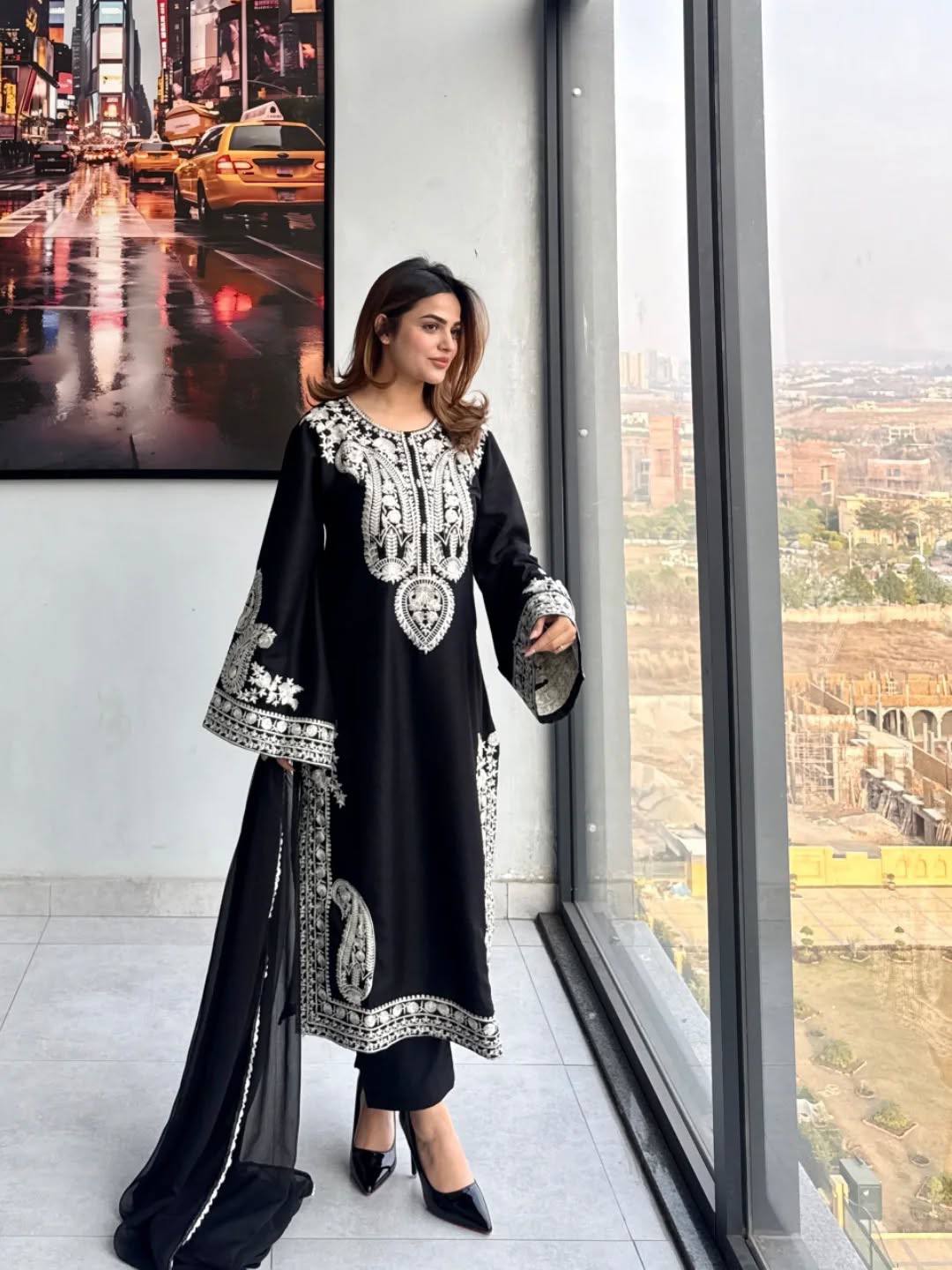 Pure Soft Organza Silk Embroidered Kurti & Satin Palazzo Set