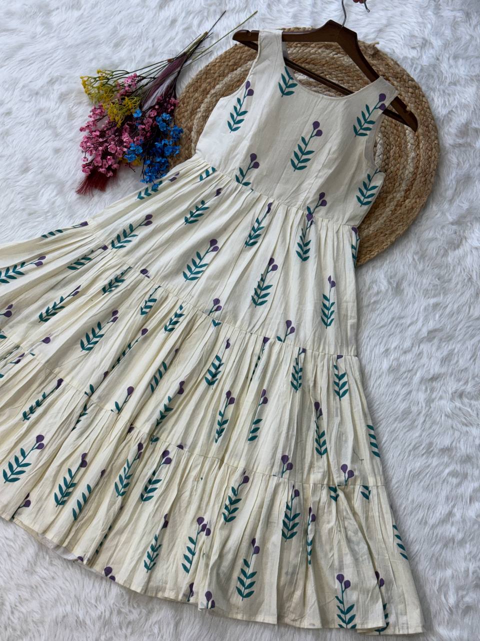 Printed Cotton Frill Kurti with 5-Meter Flair
