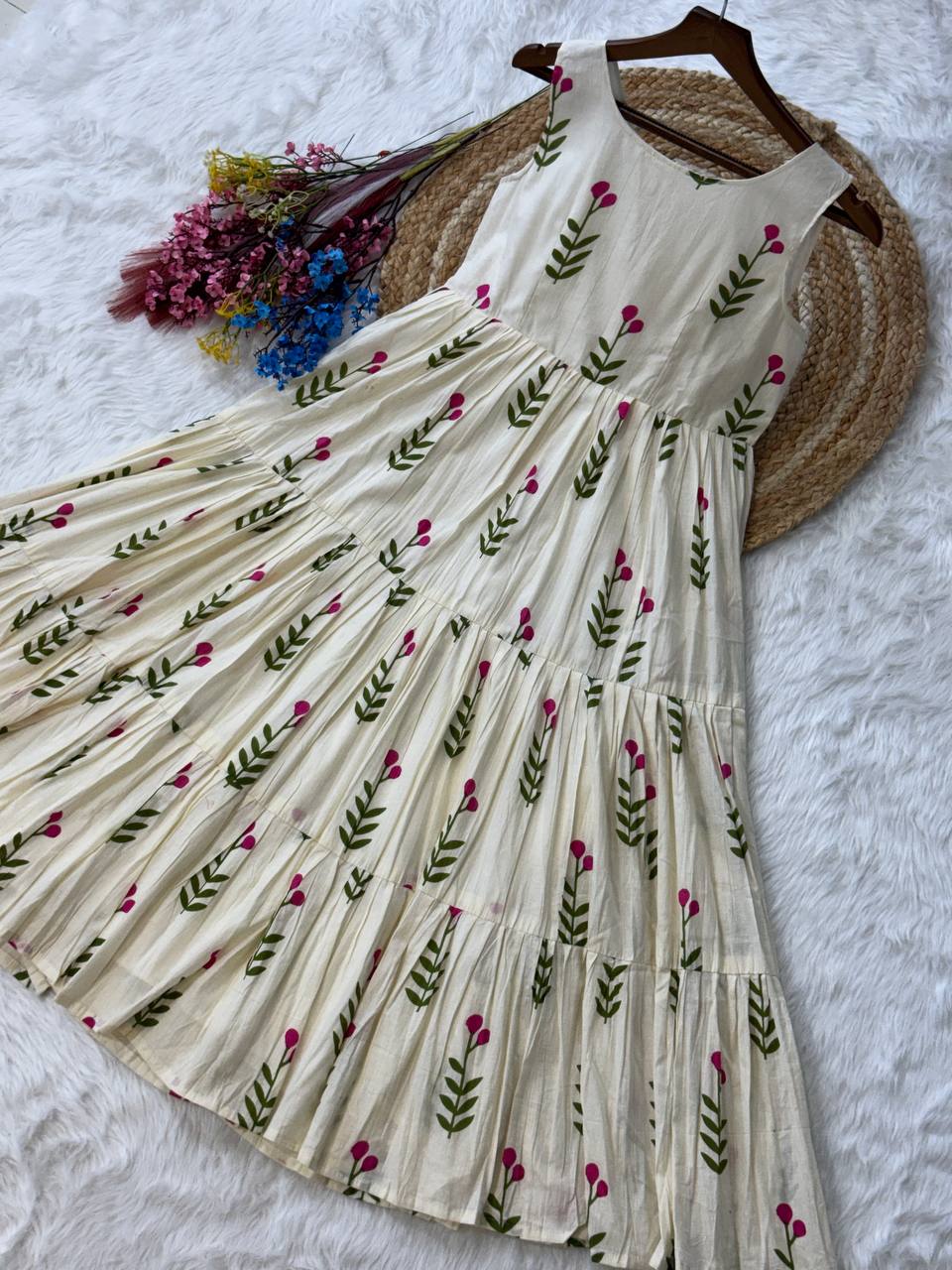 Printed Cotton Frill Kurti with 5-Meter Flair