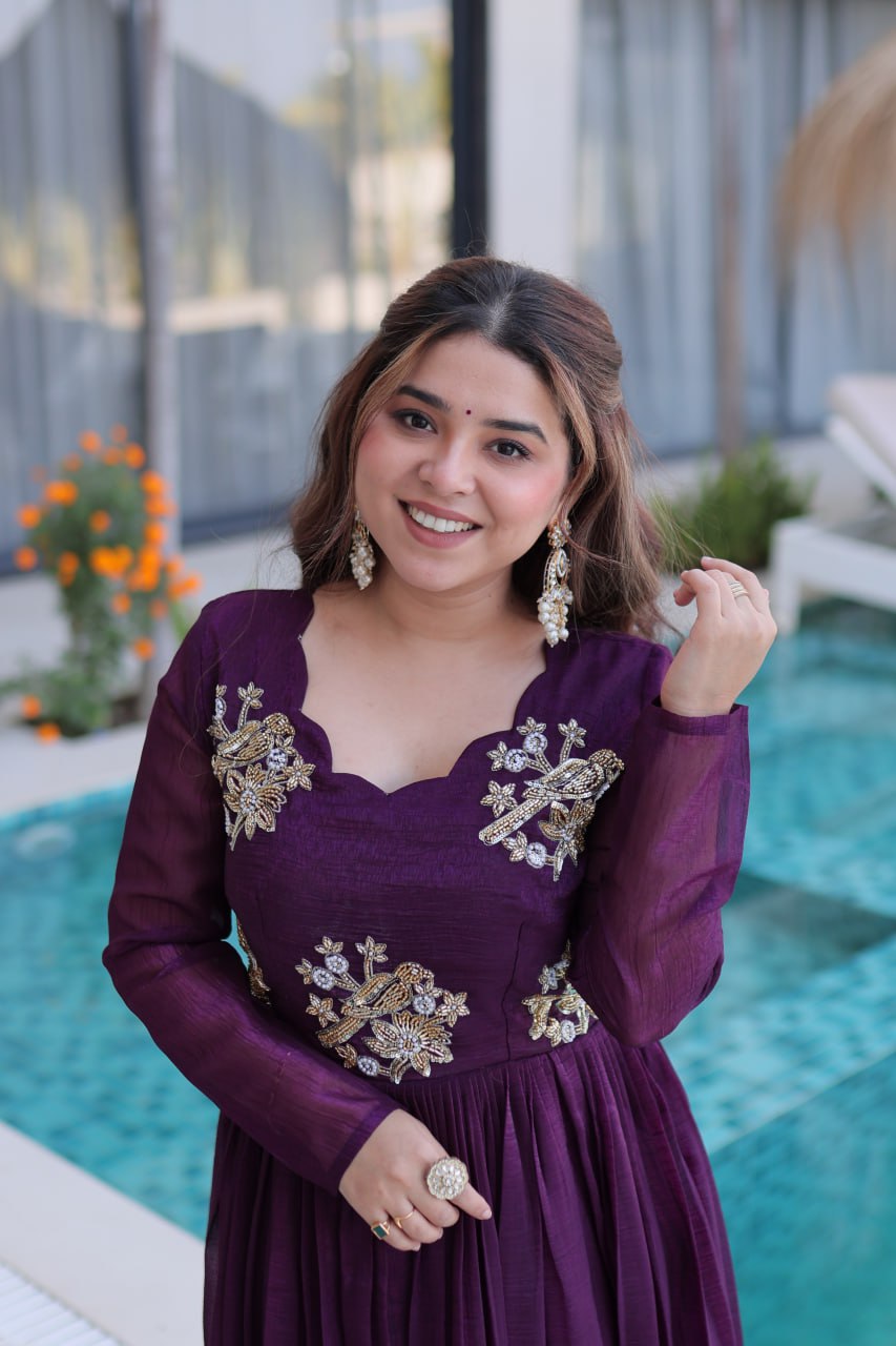 Silver Crunchy Embroidered Gown
