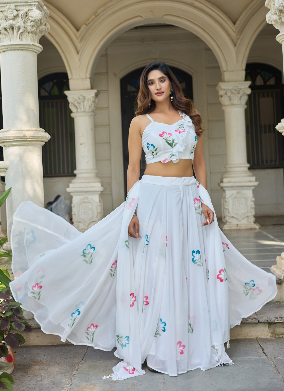 AAKRISH DESIGNERS TRANDING NAVRATRI COLLECTION WHITE LENGHA CHOLI 2026