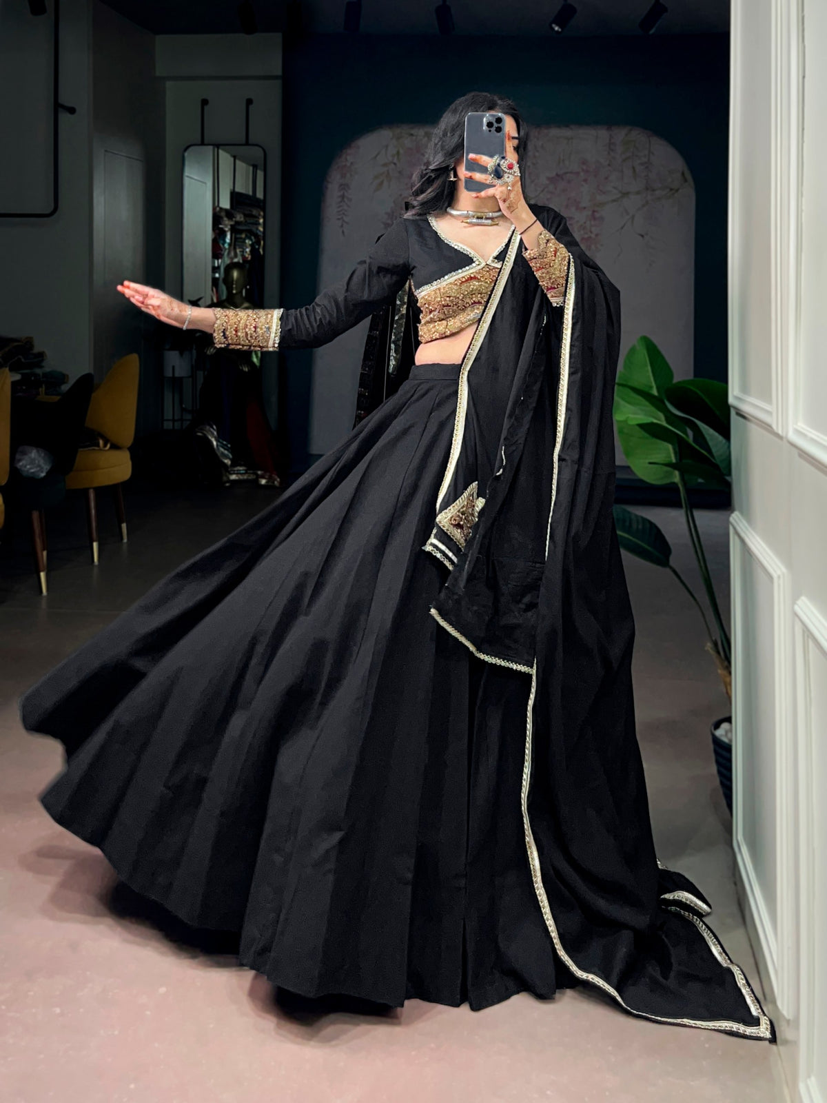 AAKRISH DESIGNERS BLACK BEAUTY TRANDING NAVRATRI LENGHA CHOLI STICHED