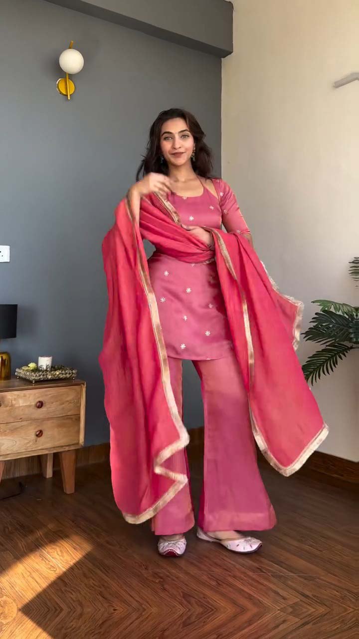 AAKRISH DESIGNERS HEAVY PURE VICHITRA SILKCSUIT SET