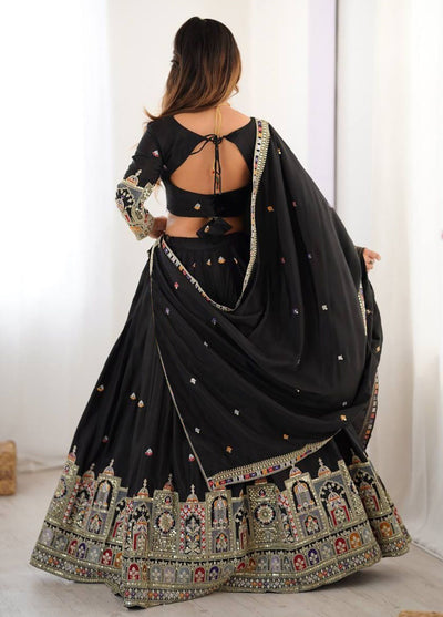 Aakrish Designers Black Embroidered, Embellished Semi Stitched Lehenga Choli