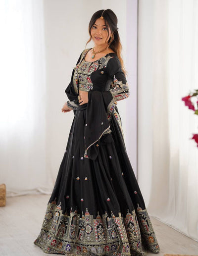 Aakrish Designers Black Embroidered, Embellished Semi Stitched Lehenga Choli