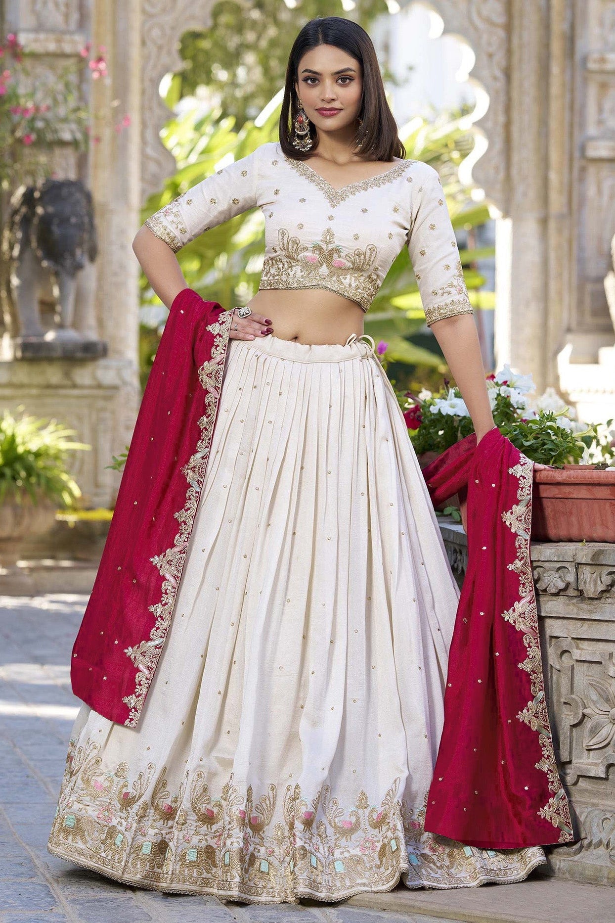 Aakrish Designers Embellished Semi Stitched Lehenga Choli white 2026