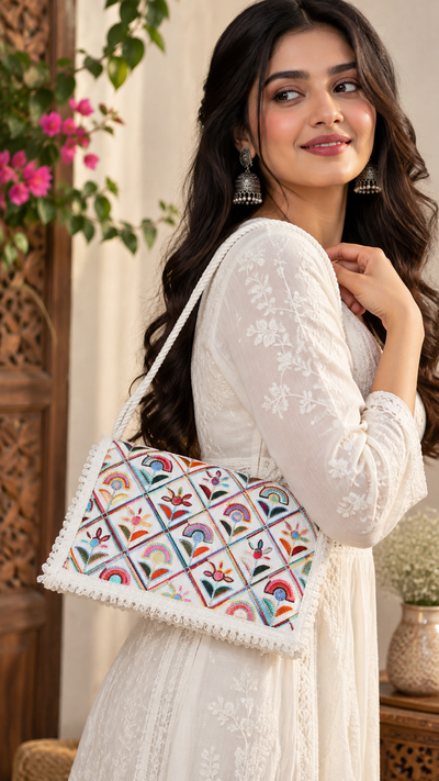 Aakrish Designers Handmade Embroidered Sling Bag – Ethnic Mirror Work & Floral Embroidery