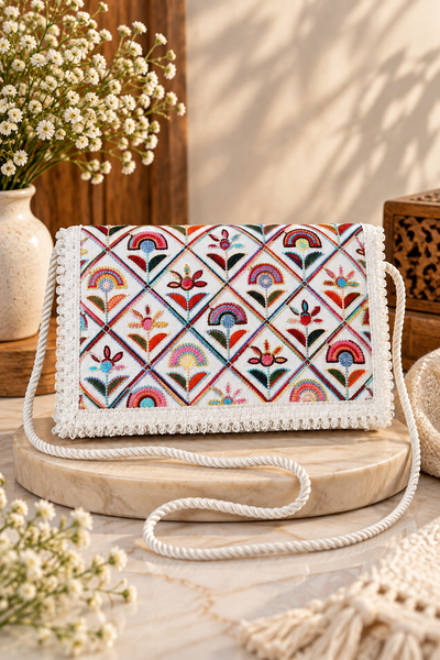 Aakrish Designers Handmade Embroidered Sling Bag – Ethnic Mirror Work & Floral Embroidery