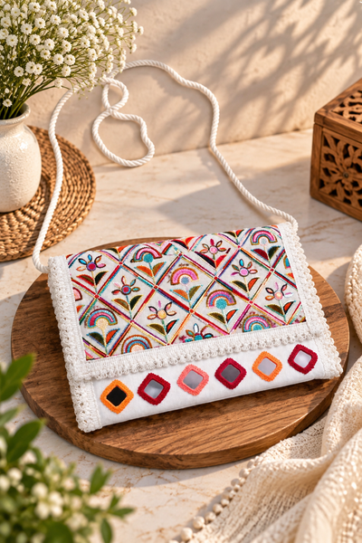 Aakrish Designers Handmade Embroidered Sling Bag – Ethnic Mirror Work & Floral Embroidery