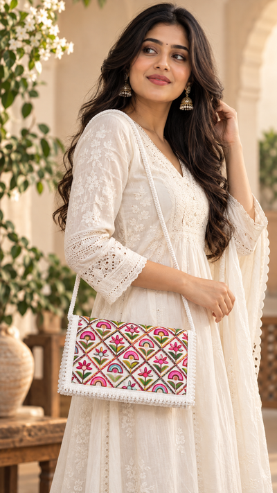 Aakrish Designers Handmade Embroidered Sling Bag – Ethnic Mirror Work & Floral Embroidery