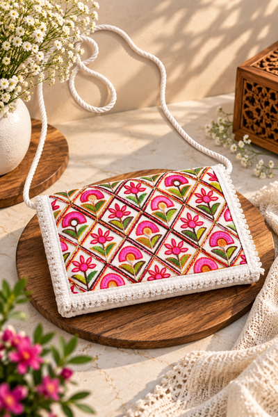 Aakrish Designers Handmade Embroidered Sling Bag – Ethnic Mirror Work & Floral Embroidery