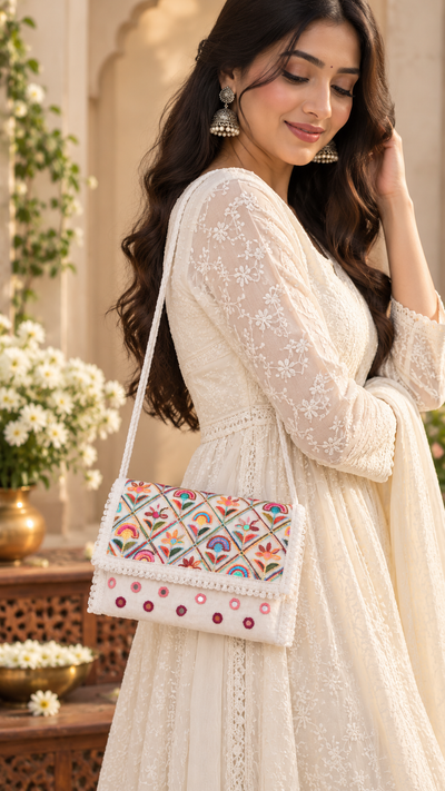 Aakrish Designers Handmade Embroidered Sling Bag – Ethnic Mirror Work & Floral Embroidery