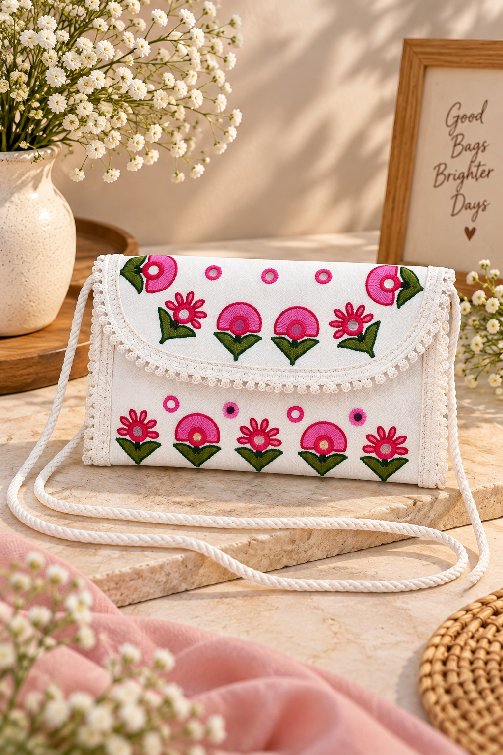 Aakrish Designers Handmade Embroidered Sling Bag – Ethnic Mirror Work & Floral Embroidery