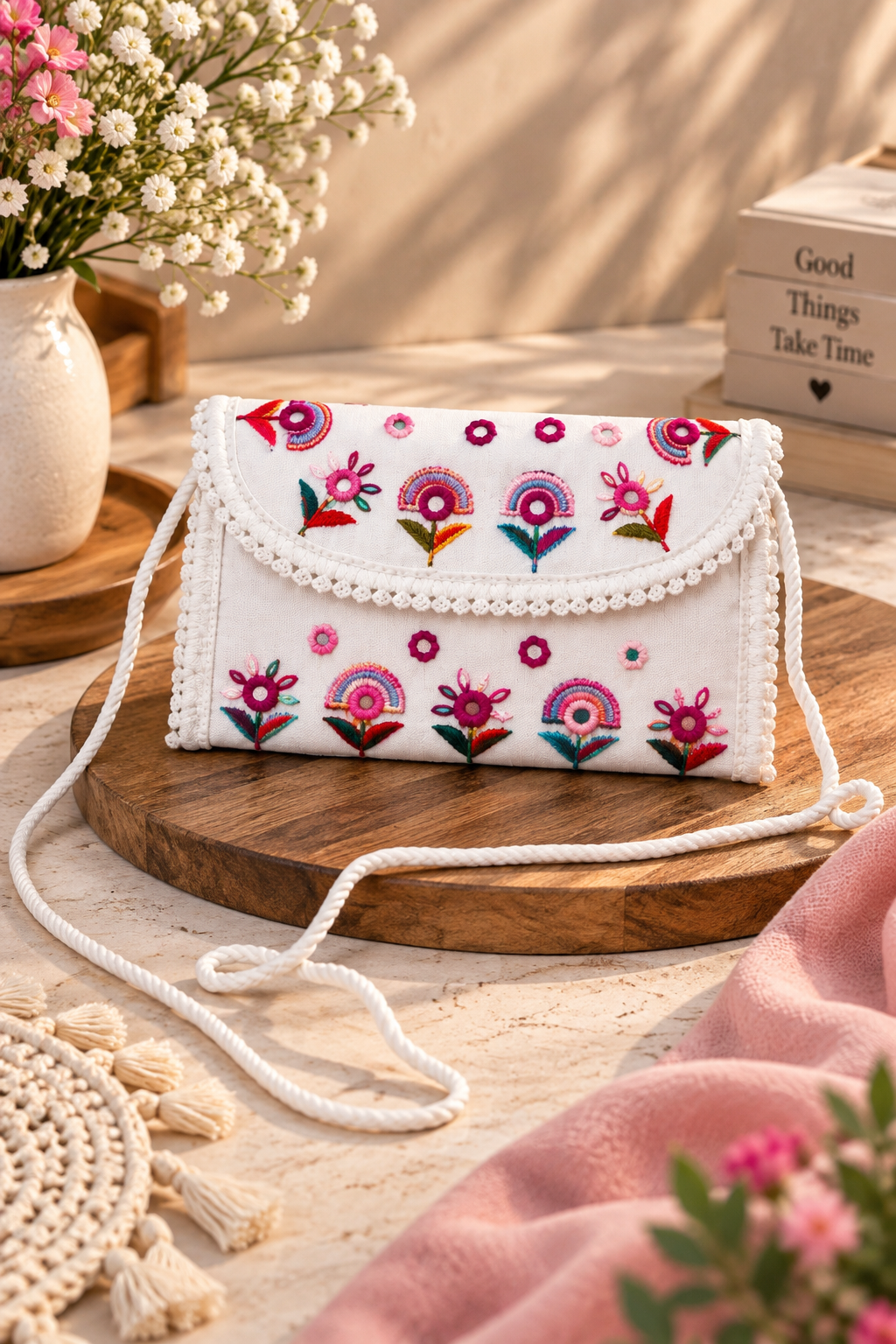 Aakrish Designers Handmade Embroidered Sling Bag – Ethnic Mirror Work & Floral Embroidery