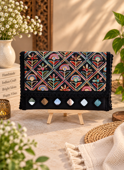Aakrish Designers Handmade Embroidered Sling Bag – Ethnic Mirror Work & Floral Embroidery