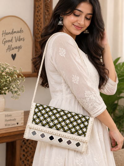 Aakrish Designers Handmade Embroidered Sling Bag – Ethnic Mirror Work & Floral Embroidery