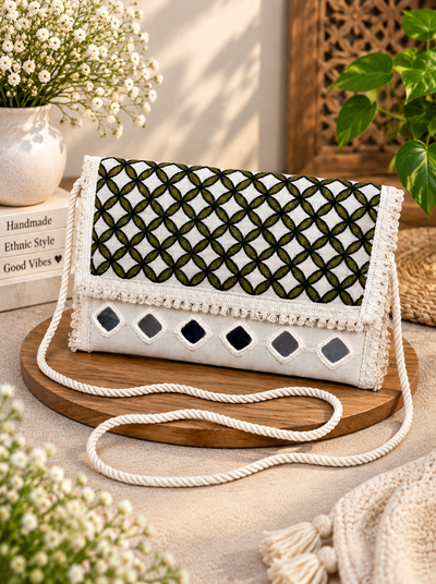 Aakrish Designers Handmade Embroidered Sling Bag – Ethnic Mirror Work & Floral Embroidery