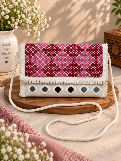 Aakrish Designers Handmade Embroidered Sling Bag – Ethnic Mirror Work & Floral Embroidery