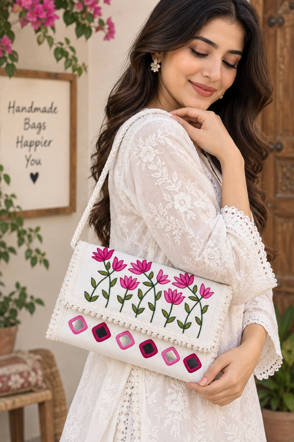 Aakrish Designers Handmade Embroidered Sling Bag – Ethnic Mirror Work & Floral Embroidery