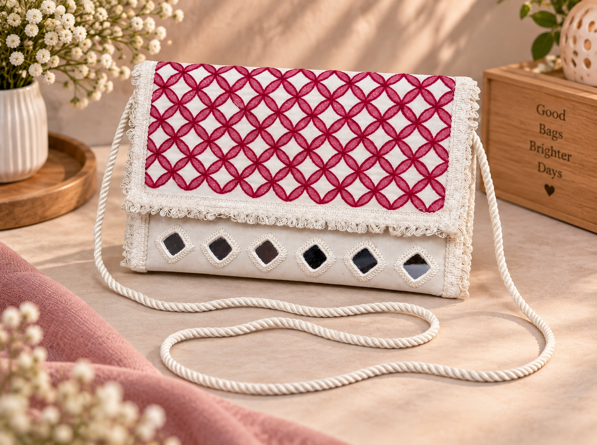 Aakrish Designers Handmade Embroidered Sling Bag – Ethnic Mirror Work & Floral Embroidery