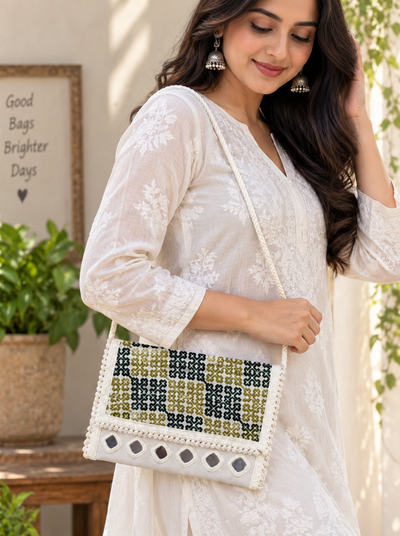 Aakrish Designers Handmade Embroidered Sling Bag – Ethnic Mirror Work & Floral Embroidery