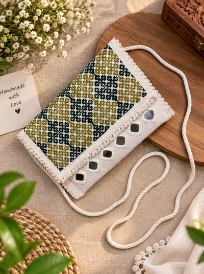 Aakrish Designers Handmade Embroidered Sling Bag – Ethnic Mirror Work & Floral Embroidery