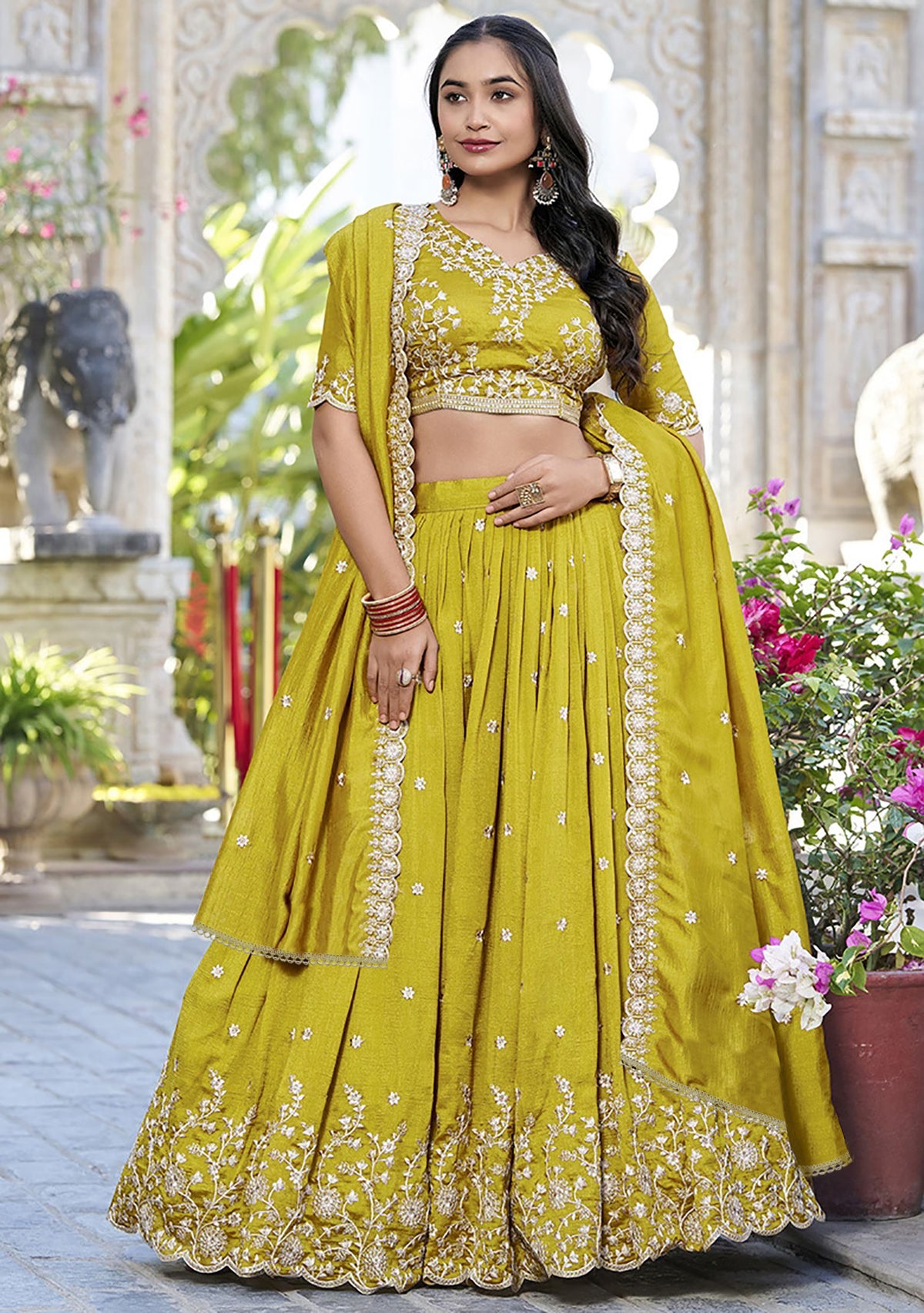 Embellished Semi Stitched Lehenga Choli Mustard