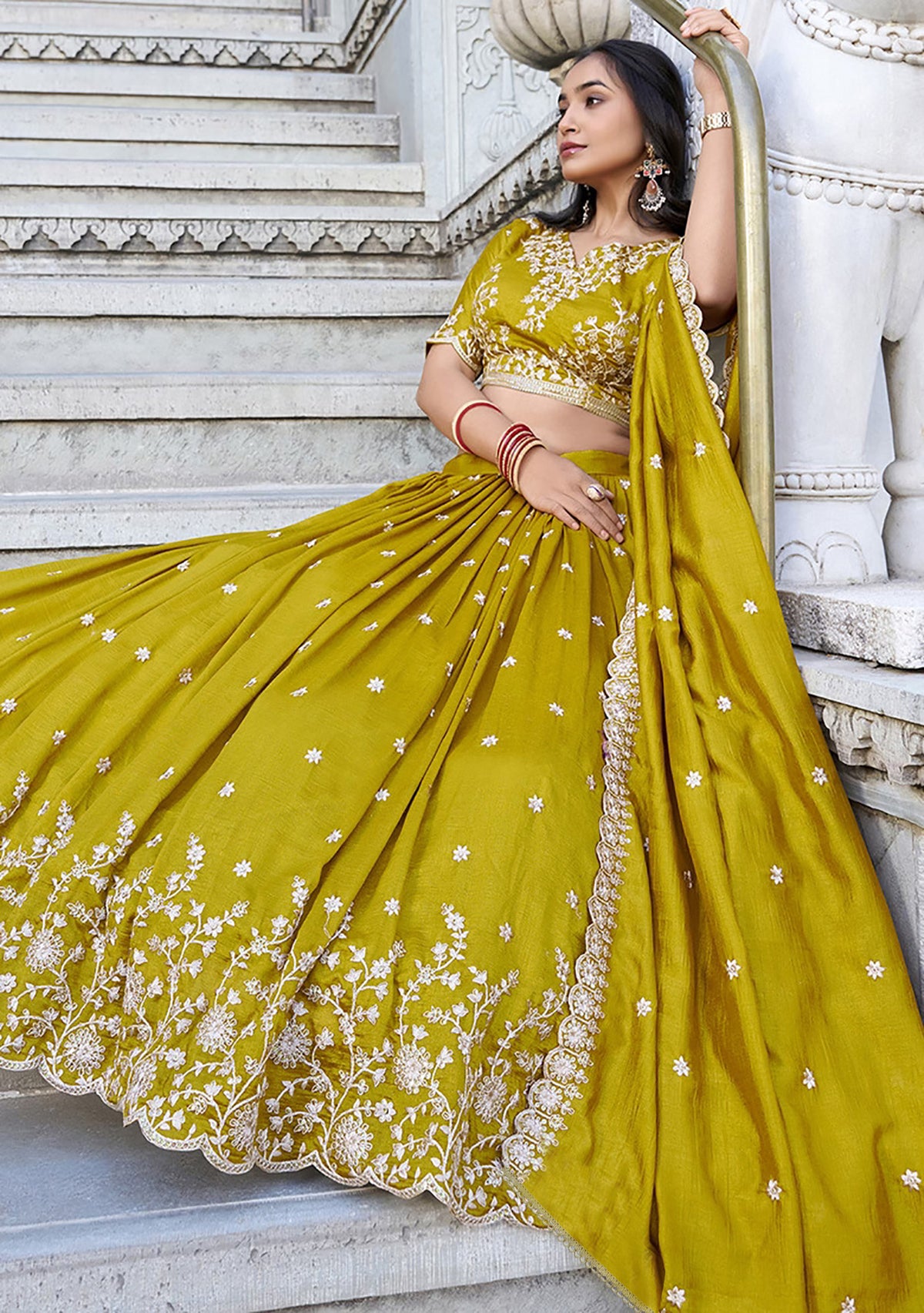 Embellished Semi Stitched Lehenga Choli Mustard