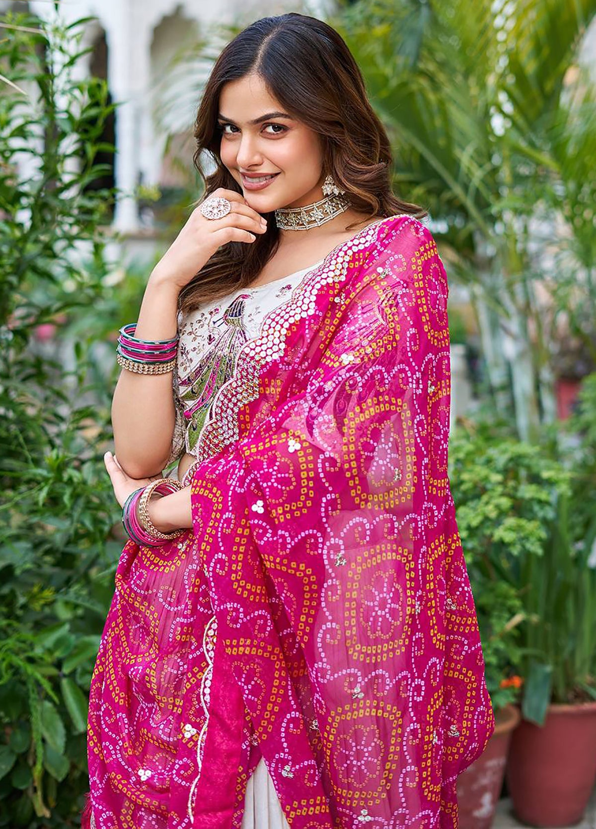 Aakrish Designers Pecock Embellished Semi Stitched Lehenga Choli white