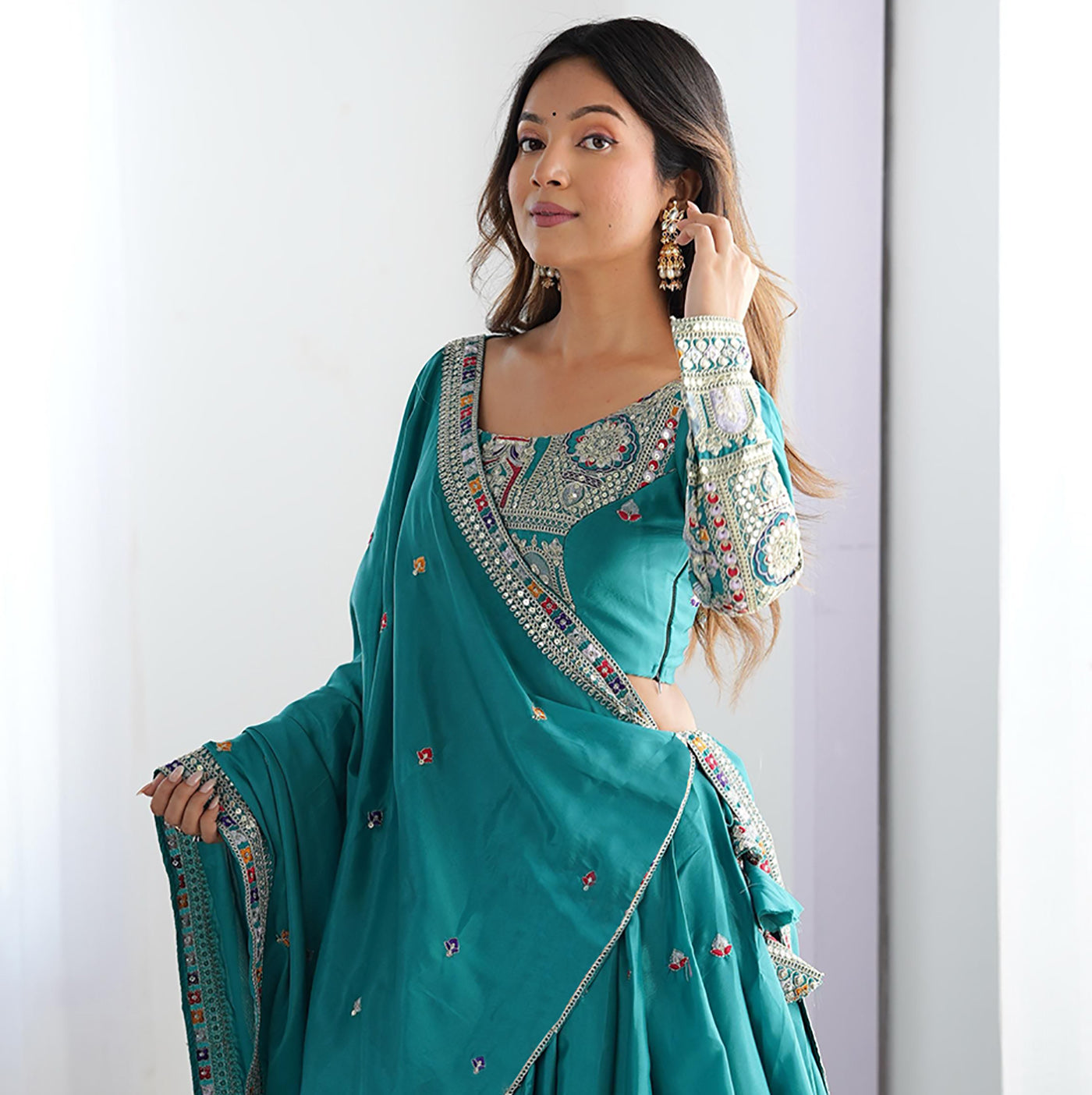 Aakrish Designers Rama Embroidered, Embellished Semi Stitched Lehenga Choli