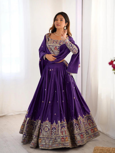 Aakrish Designers Purple Embroidered, Embellished Semi Stitched Lehenga Choli