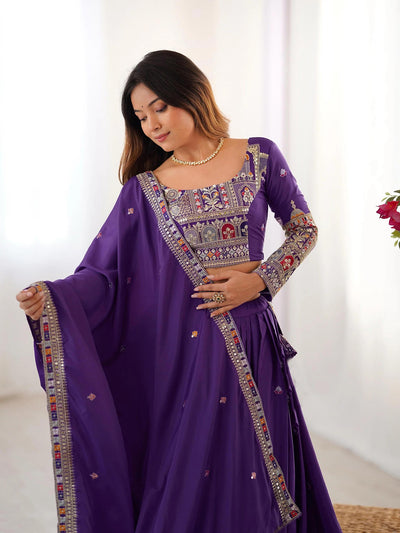 Aakrish Designers Purple Embroidered, Embellished Semi Stitched Lehenga Choli