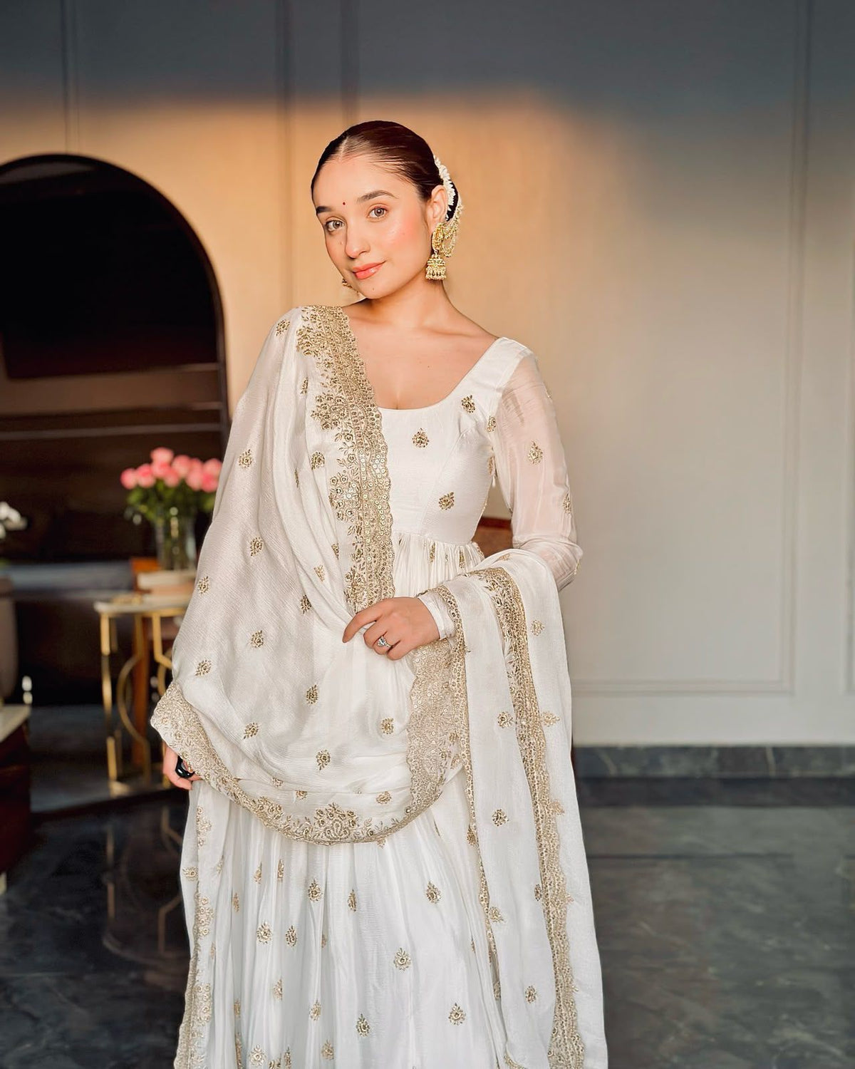 Aakrish Designers Presenting New Collection Heavy Chinon Silk Gown