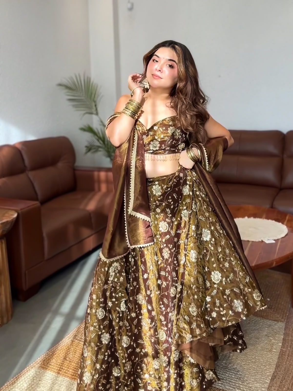 Aakrish designers Embroidered Sequence Lehenga Collection  With Three Piece Set