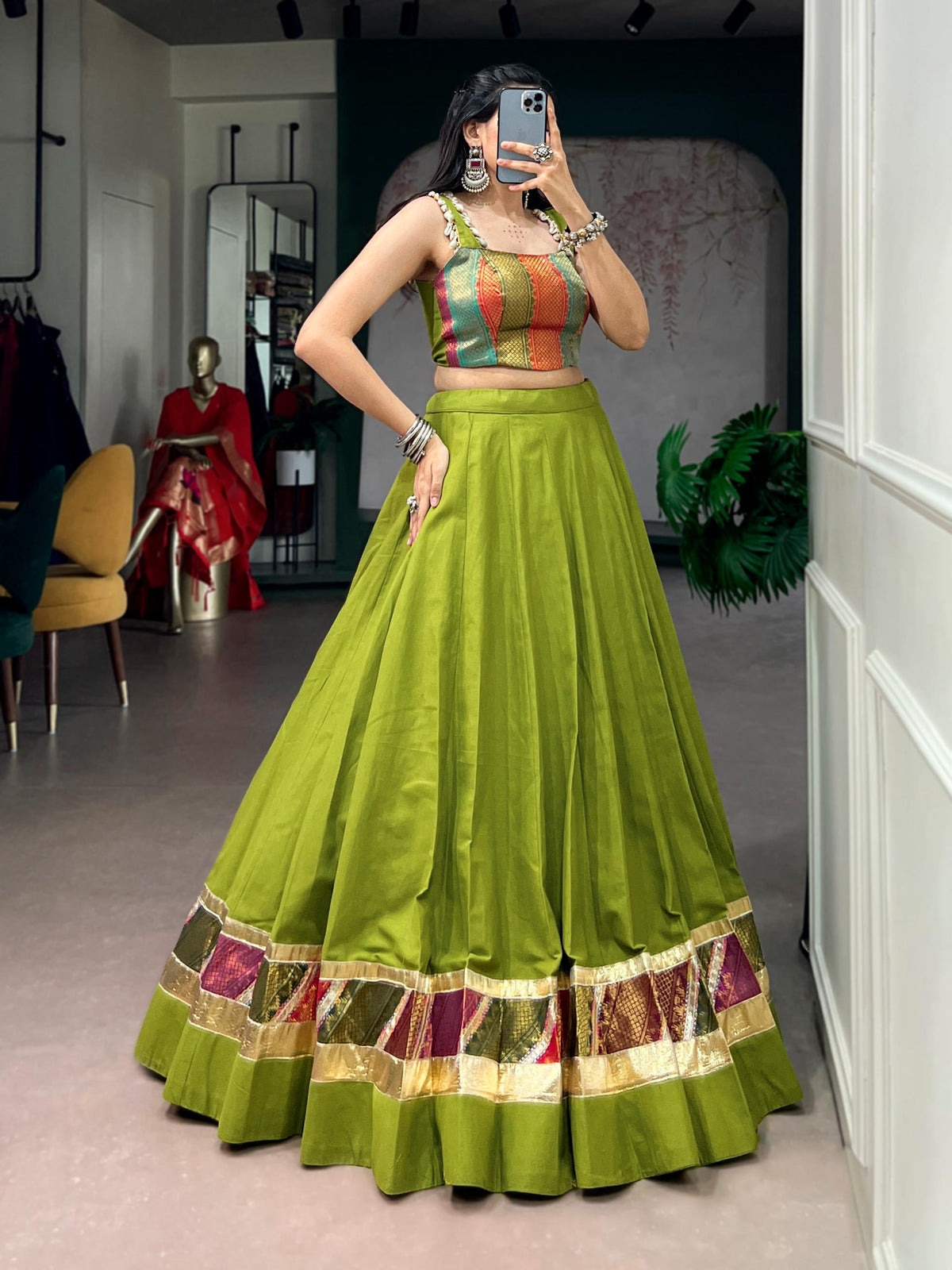 Aakrish Designers Navratri Raas Zari Lehenga