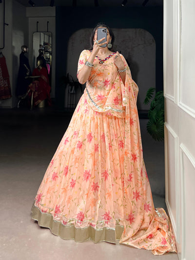 Aakrish designers new a floral Tabby Silk lengha choli