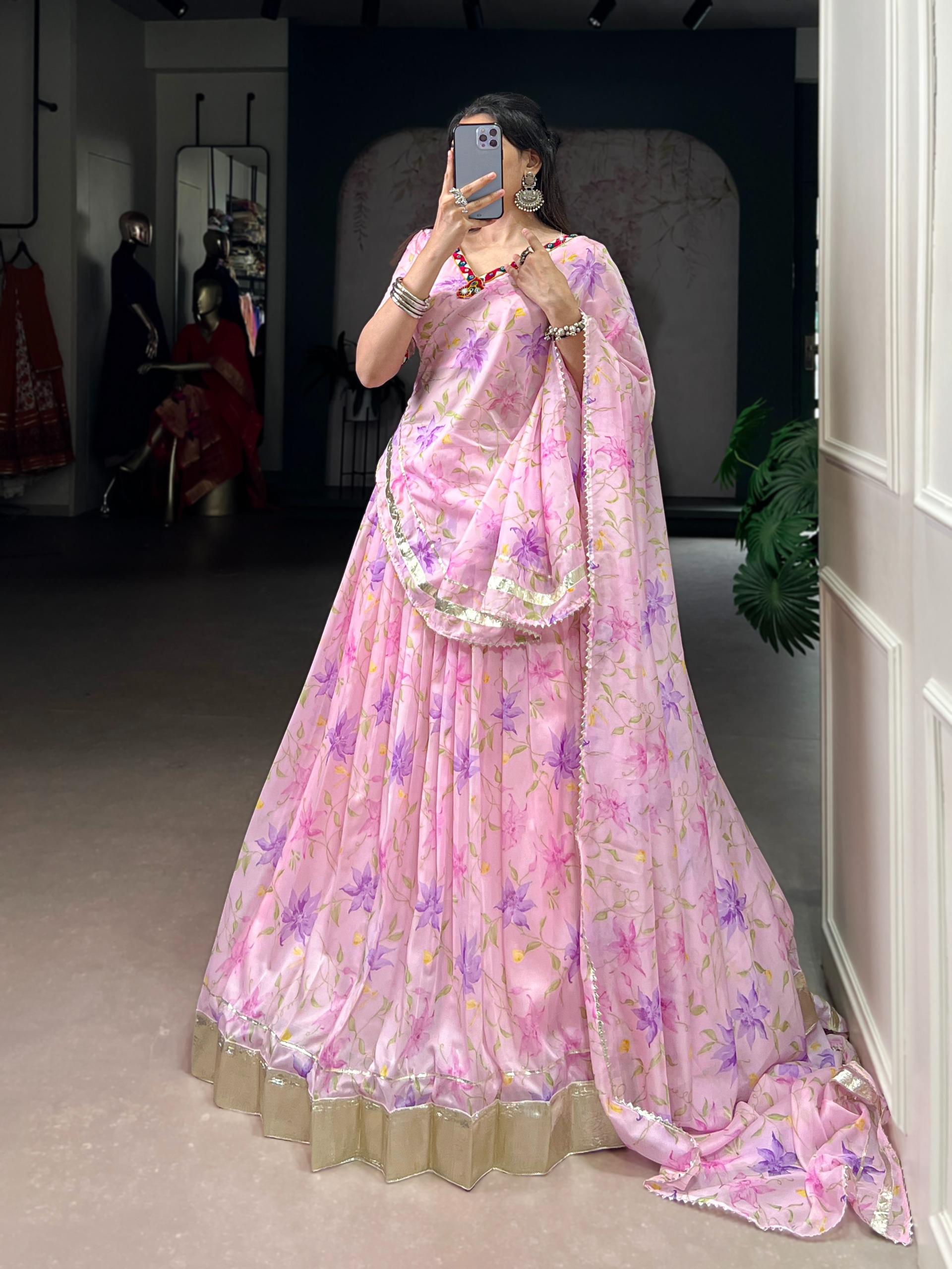 Aakrish designers new a floral Tabby Silk lengha choli