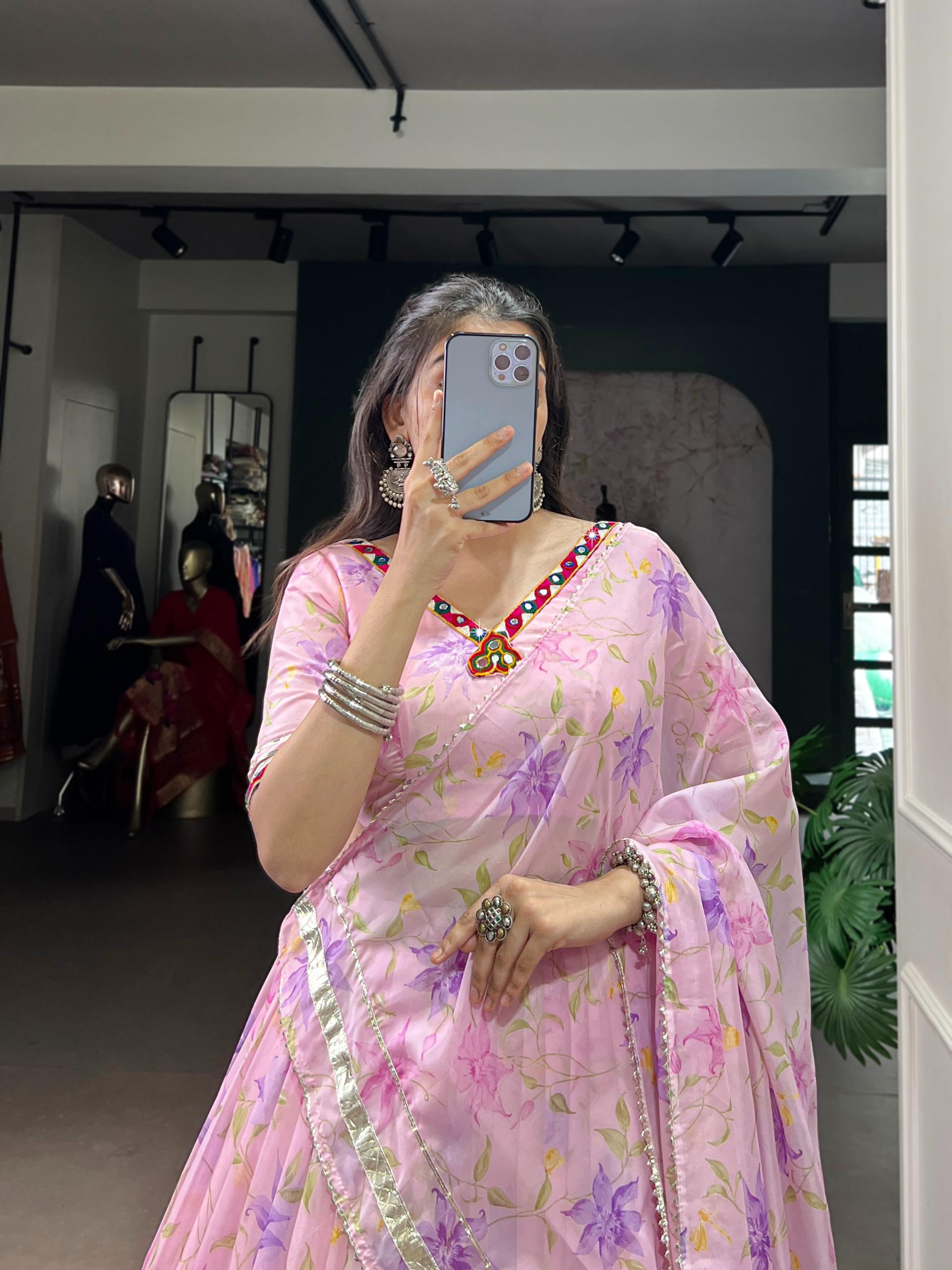 Aakrish designers new a floral Tabby Silk lengha choli