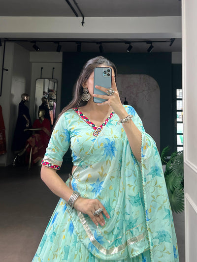 Aakrish designers new a floral Tabby Silk lengha choli