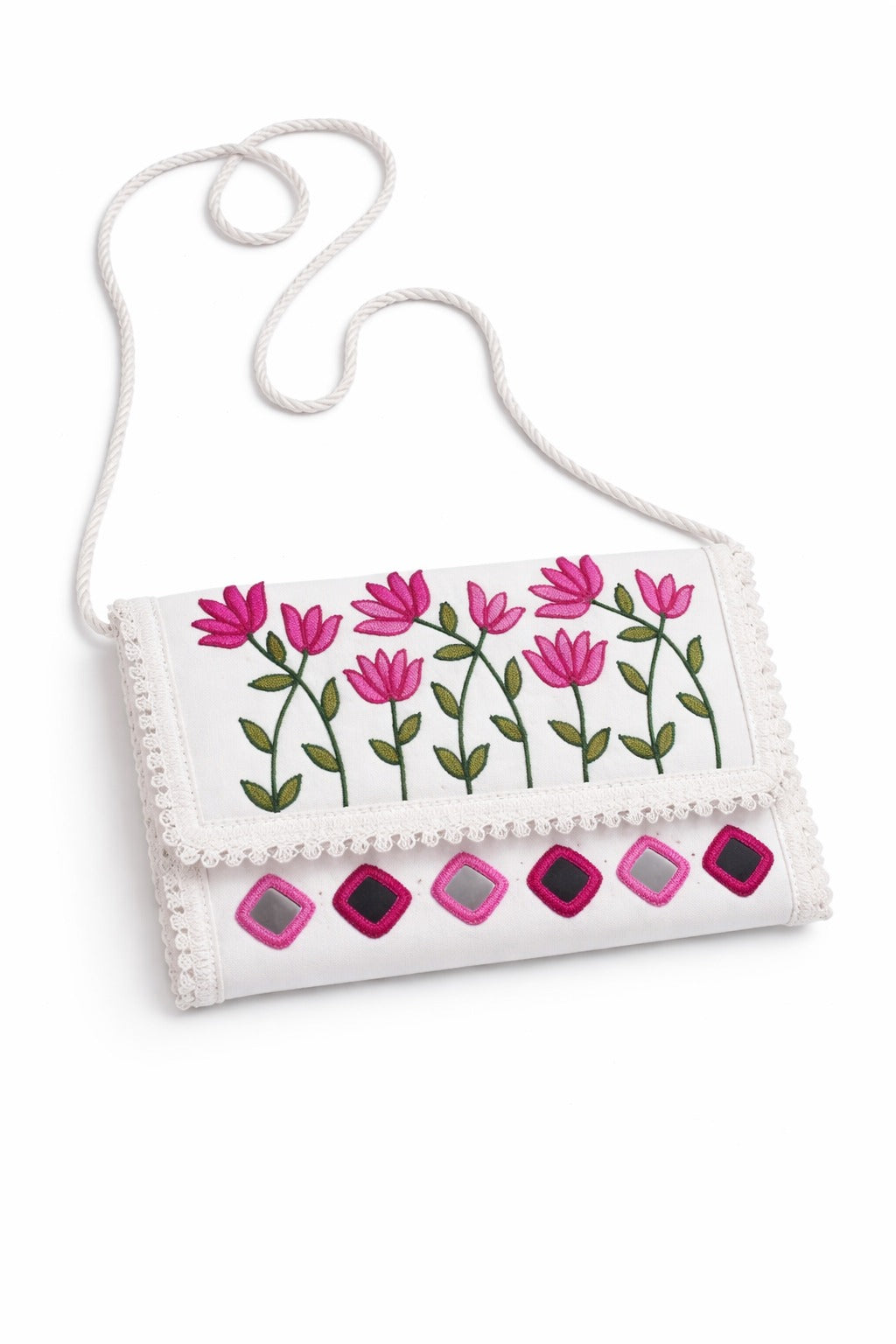 Aakrish Designers Handmade Embroidered Sling Bag – Ethnic Mirror Work & Floral Embroidery
