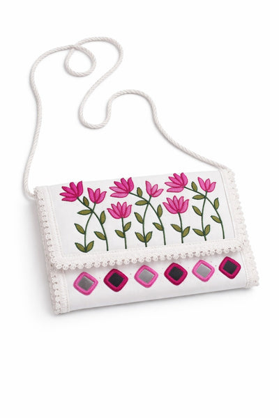 Aakrish Designers Handmade Embroidered Sling Bag – Ethnic Mirror Work & Floral Embroidery