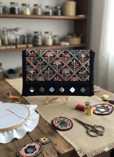Aakrish Designers Handmade Embroidered Sling Bag – Ethnic Mirror Work & Floral Embroidery