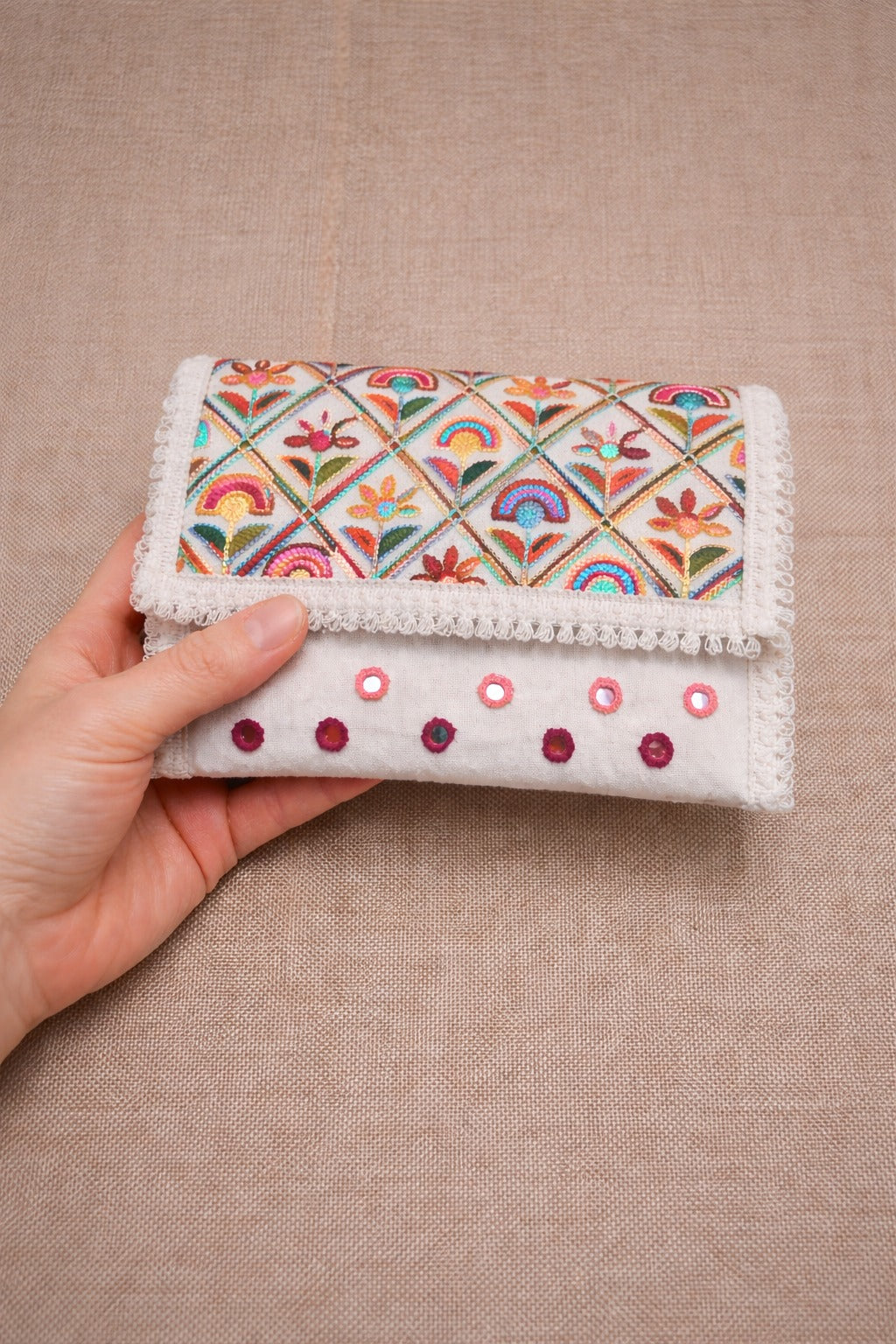 Aakrish Designers Handmade Embroidered Sling Bag – Ethnic Mirror Work & Floral Embroidery